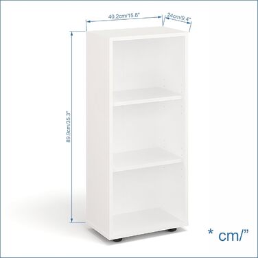 Білий книжковий стелаж KOMTO Regal 80 см, 3 полиці, регульована висота, 80x90x24 см, для книг і зберігання