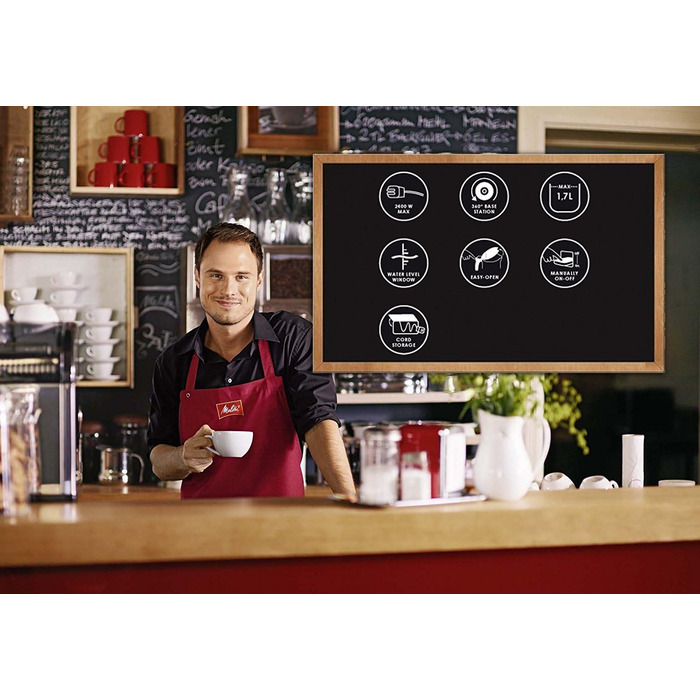 Електричний чайник MELITTA Enjoy Aqua, 1.7 л, 2400 Вт, чорний/червоний, знімний фільтр від накипу