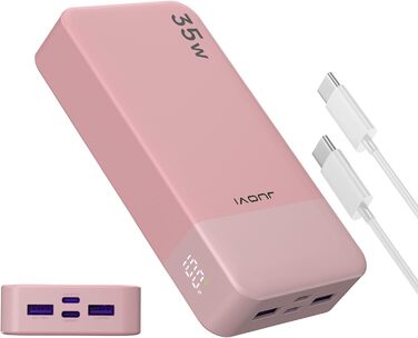 Power Bank JUOVI J2651, 20000mAh, 35W, USB-C, QC3.0+PD3.0, Рожевий
