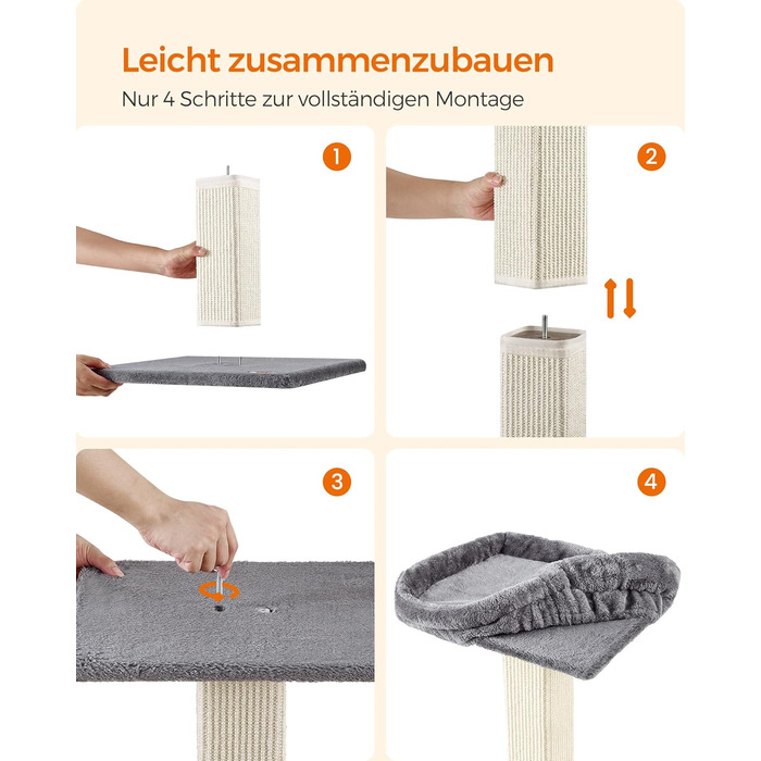 Feandrea Cat Tree, Cat Tower with 40 x 30 cm Plush Platform, Scratch Post, Cat Scratching Post, 71 cm High, Sisal-Wrapped Scratching Column, 45 x 40 cm Base, with Plush Ball, Light Grey PCA022W01