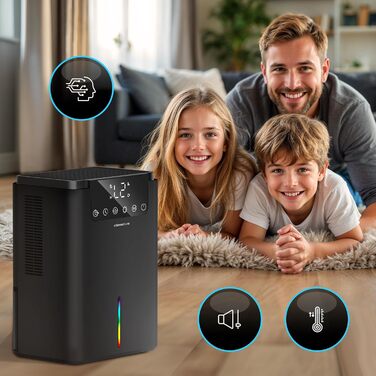 Електричний осушувач повітря Climative ION 12L/24h з Wi-Fi та очищувачем повітря для дому, квартири, ванної кімнати. Захист від вологи та плісняви до 20 м². Чорний Luxe 070