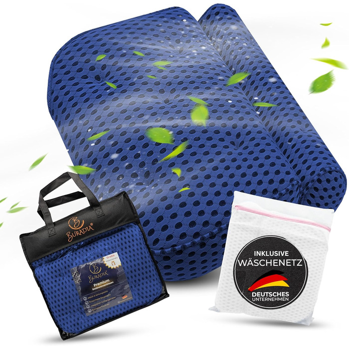 Bath Pillow incl. Wash Bag - Ultimate Comfort and Relaxation with Latest Air Mesh Technology - Bath Cushion for Bathtub with 7 Strong Suction Cups - Neck/Head Pillow (dark blue)
