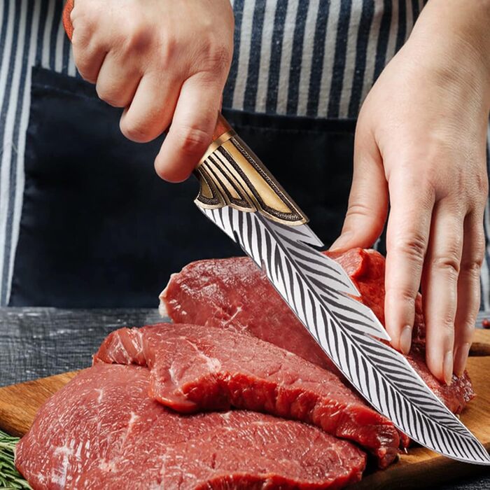 PURPLEBIRD Fillet Knife Sharp De-boning Knife with Wooden Handle, Japanese Cooking Knife with Leather Sheath Outdoor Knife