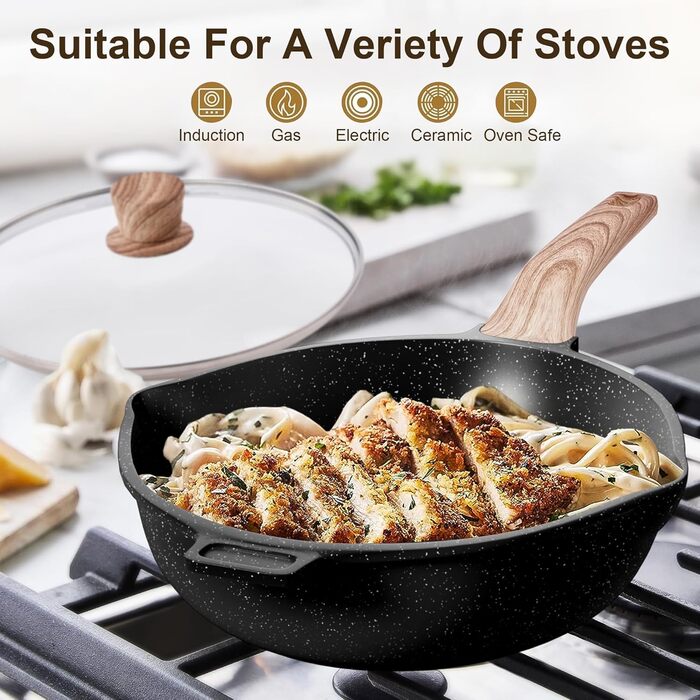 Набір посуду RIOVARM з індукційним дном: каструлі, сковороди та аксесуари. Керамічне антипригарне покриття, комплект для кухні