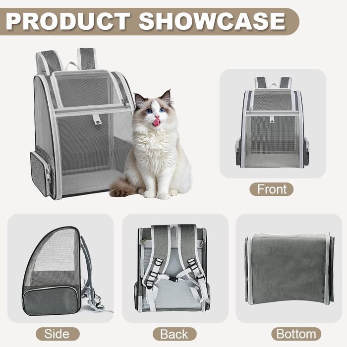 Рюкзак-переноска для кота/собаки, 40x32x28 см, сірий. Ідеально для тварин до 5 кг