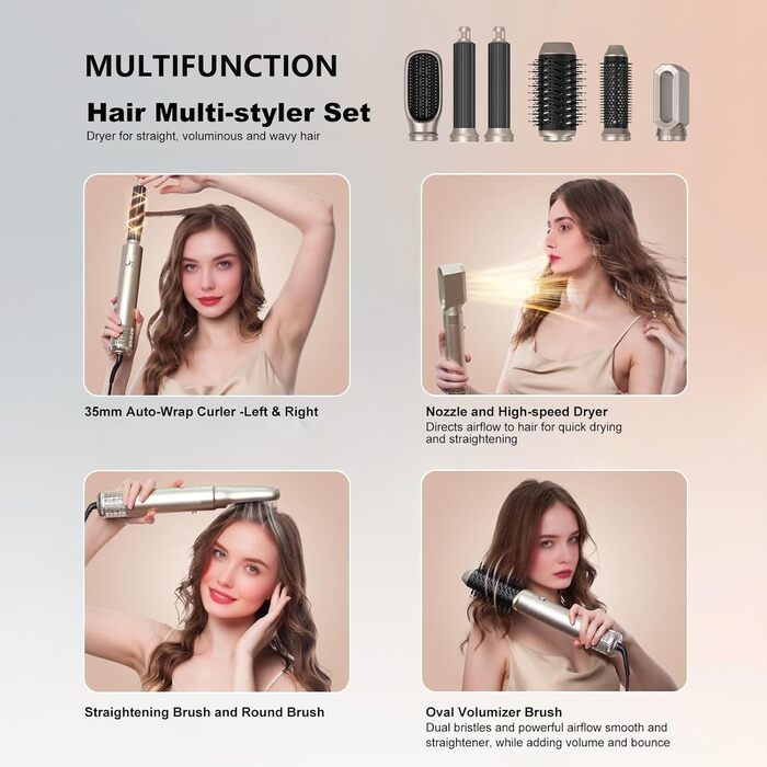 Набір для укладки волосся Souvik 6шт: щітка-фен, плойка, об'єм, сушка - срібло