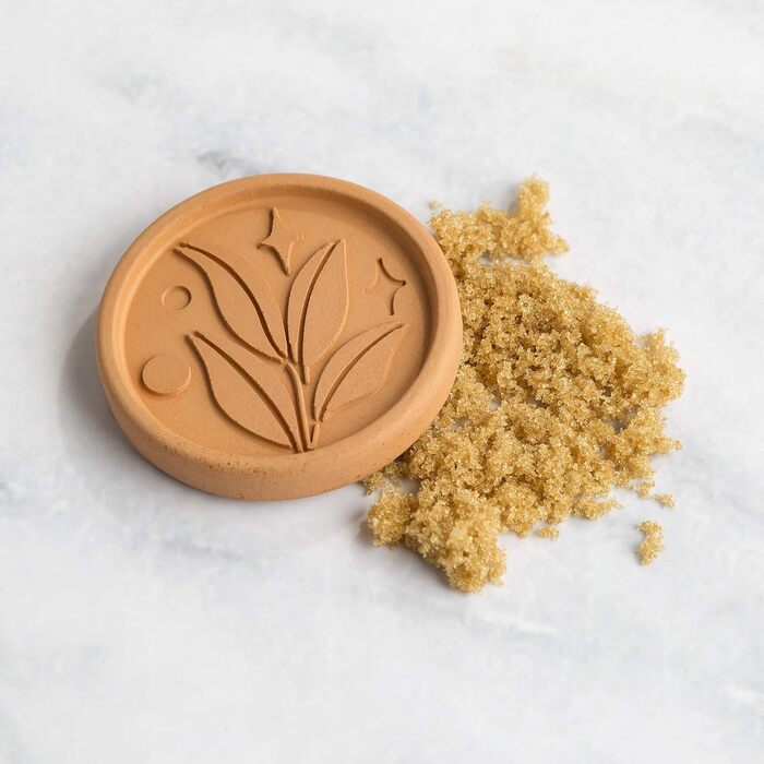 Goodful Brown Sugar Saver and Softener, Blatt-Design, reusable, terracotta disc, 2 pack, clay