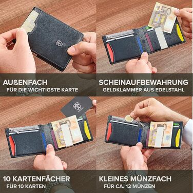 Чоловічий гаманець Travando Amsterdam з кліпсою для грошей - RFID захист, 10 відділень для карток, компактний дизайн, преміум якість, подарункова коробка, з Німеччини (Чорний)