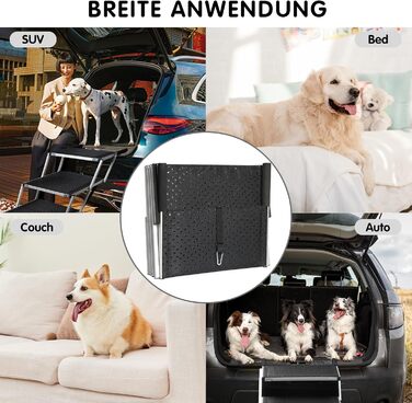 SDLDEER Dog Ramp for Car - 4 Step Collapsible Dog Ramp, Adjustable Height, Supports up to 80kg, Suitable for All Vehicles