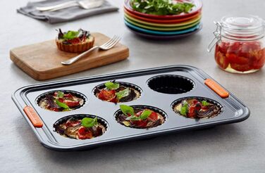 Форма для тарталеток Le Creuset антипригарна, на 6 шт, з вуглецевої сталі, стійка до закваски, антрацит/помаранчева