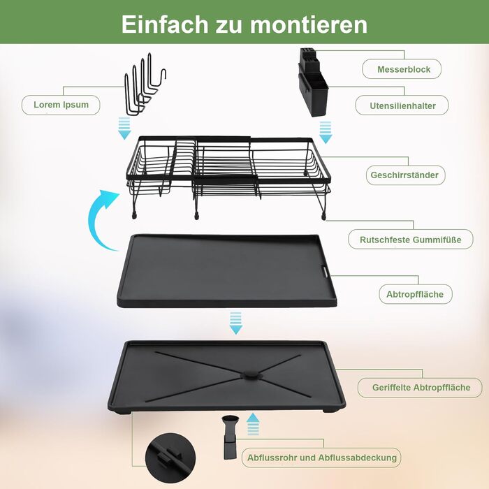 Підставка для посуду ROTTOGOON 2-рівнева з нержавіючої сталі, чорна, для кухонної стільниці