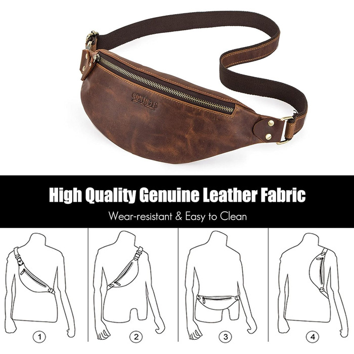 Чоловіча сумка через плече FANDARE з натуральної шкіри, бананка, поясна сумка для подорожей, туризму, занять спортом (Димно-коричневий)