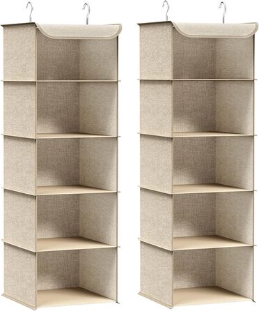 Органайзер для шафи SONGMICS, Hängeorganizer, складний, з металевими гачками та бамбуковими вставками, бежевий, 2 шт.