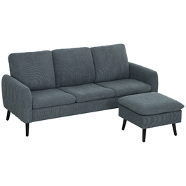 HOMCOM Corner Sofa Bed with Ottoman, 3 Throw Pillows, L-Shaped Corner Sofa for Living Room, Bedroom 196 x 140 x 88 cm Grey | Aosom