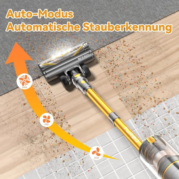 Бездротовий пилосос Aonus 55Kpa 580W з дисплеєм, час роботи до 75 хв, автоматичний режим, для килимів, шерсті тварин та твердих поверхонь, золотий