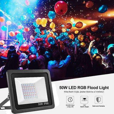 RGB LED прожектор 50 Вт для вулиці, 16 млн кольорів, 20 режимів, розумний водонепроникний світильник IP68 для саду та декору