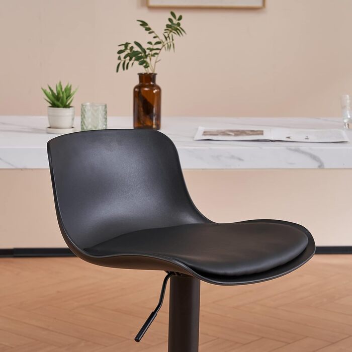 YOUNIKE Adjustable Bar Stools Set of 2 - Black Faux Leather Kitchen Bar Chairs with Backrest & Swivel - High Counter Stools for Kitchen Bar
