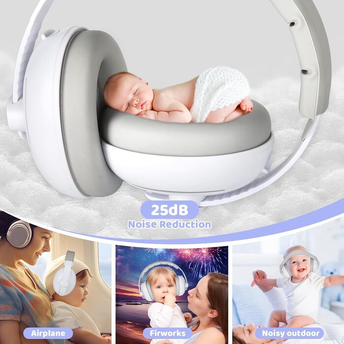 Навушники для захисту від шуму USHOP для немовлят 2-в-1, 25dB, регульоване антиковзне кріплення, до 48 місяців, м'які та легкі, запобігають пошкодженню слуху