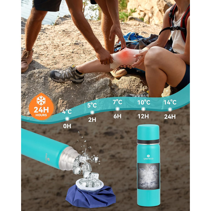 Термос-термокана Santeco з нержавіючої сталі, 1л, 500мл, з антивитіканням, ізольована пляшка з кришкою-чашкою для подорожей, термос для кави та чаю для дітей, спорту, без BPA, 24 години холод & 12 годин гарячий (зелений джунглів, 1000 мл)