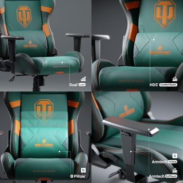 Ігрове крісло Diablo X-One 2.0 World of Tanks, ергономічне, регульовані підлокітники, подушки для шиї та попереку, розмір L, офісне крісло