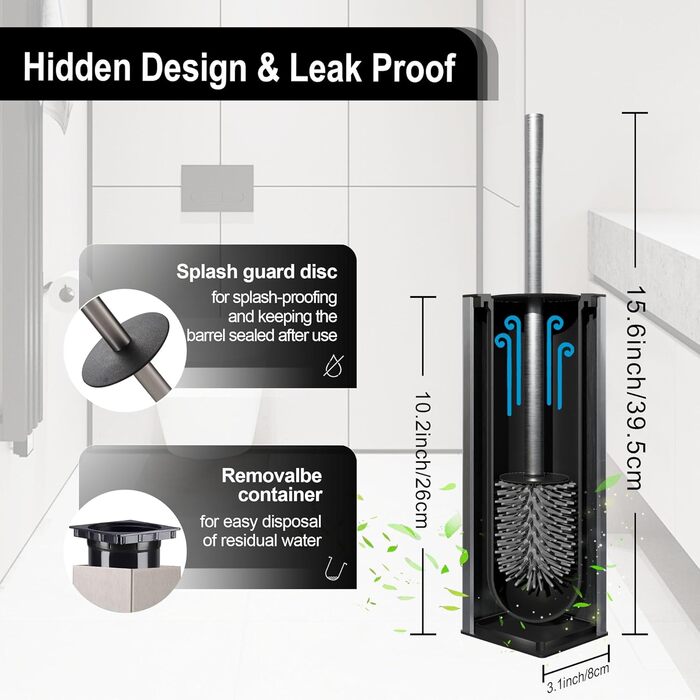 Металева щітка для туалету BVL з двома насадками, квадратна, для ванної кімнати (з щіткою)