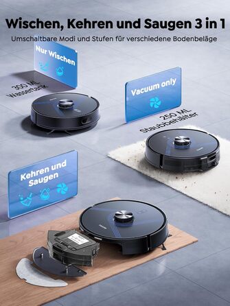 Робот-пилосос Vyzzle з функцією миття 5500 Pa, станція самоочищення 3.5L, для шерсті тварин, твердих підлог та килимів, керування через додаток, голосове керування Alexa та Google Assistant (чорний)