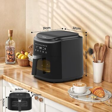 Аерофритюрниця XXL 9л Heißluftfritteuse - 2350W, 9 програм, LED дисплей, підтримання тепла, металевий внутрішній контейнер