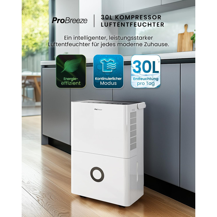 Про Breeze Зволожувач повітря 30л/24г - електричний з Wi-Fi та додатком - датчик вологості, 4л бак, таймер, шланг - від вологи та плісняви