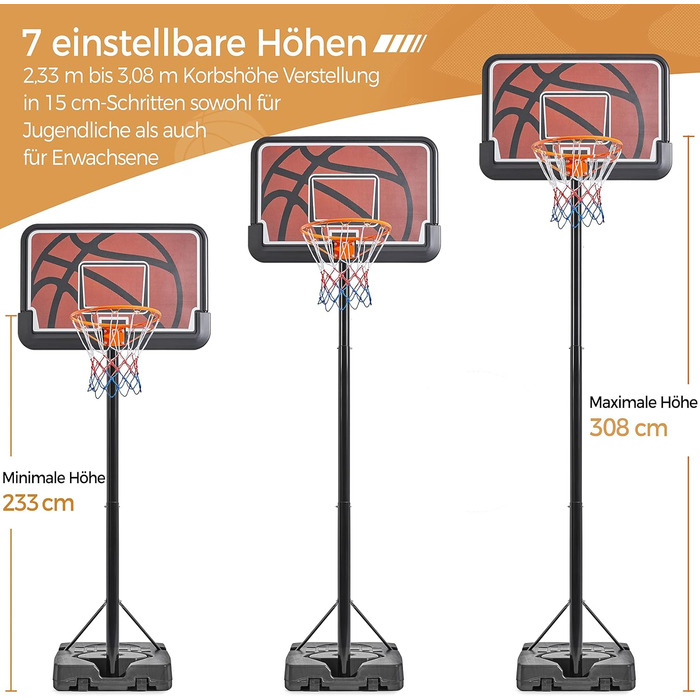 Yaheetech Adjustable Height Basketball Stand - Mobile Basketball System for Indoor/Outdoor Use - Water/Sand Fillable Hoop