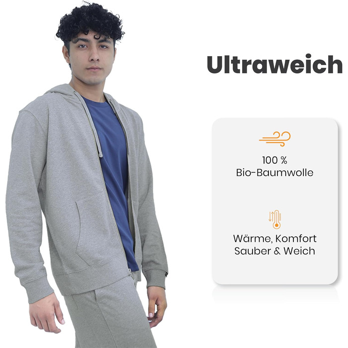 Зіп-худі SoftSpun унісекс, 100% бавовна, колір Heather Grey, розмір S