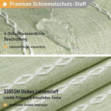 Шторка для душу BTTN 182 x 200 см, Бохо Ферма, важка тканина з рустикальним дизайном та бахромою, Водостійка, з 12 гачками, (Зелений, смугастий, H200 x B180 см (1 шт))