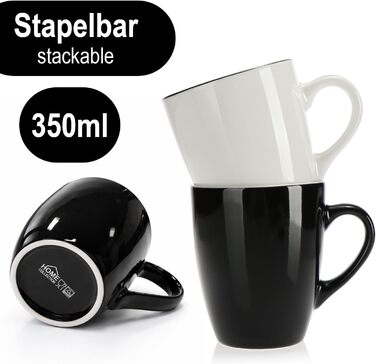 Набір керамічних чашок Com-Four® 6 шт. - 350 мл, для кави та гарячих/холодних напоїв, сучасний дизайн, блакитно-зелено-сірий колір, 6 шт. (чорний/білий)