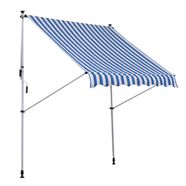 Outsunny Articulating Arm Awning Clamp Awning Height Adjustable 200x150cm Blue/White Aluminum for Terrace & Balcony