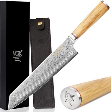 Японський ніж YOUSUNLONG Pro Gyuto 255мм з дамаської сталі - професійний кухонний ніж з дерев'яною ручкою та шкіряною піхвою