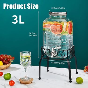 Keg-shaped Drink Dispenser, 3L/5L Glass Water Dispenser with Stand, Barrel Decanter with Spout, Alcohol Dispenser ideal for Wine, Whisky, Beer, Juices, Soda, Gifts for Friend, Husband, Father (3L, Drink Dispenser)