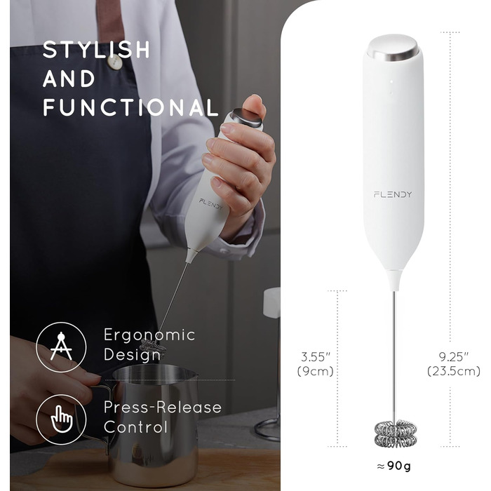 Електричний портативний піноутворювач для молока Flendy з USB-C, для кави, матча, протеїнових коктейлів, подвійний вінчик