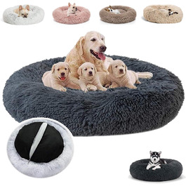 М'яке ліжко для собак, кругле килимок для котів, плюшеве ліжко для собак, килимок для котів, миється, плюш, зручне ліжко, подушка, ліжко-бублик для собак, кошик для собак, середніх та великих собак - сірий (50-120см), розмір 50 x 50 x 20 см, темно-сірий