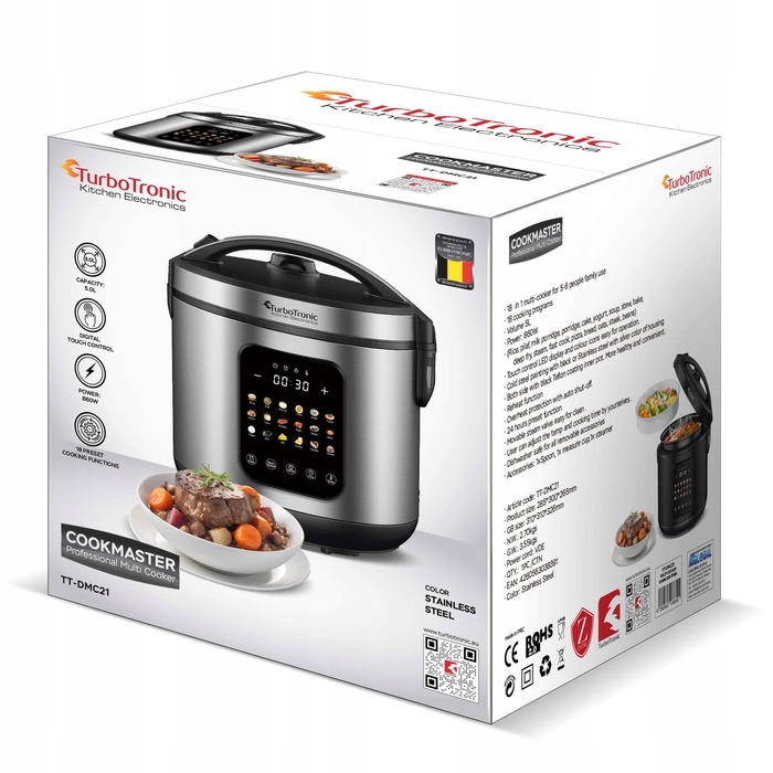 Мультиварка TurboTronic 860 Вт, 5 л, 18 програм, срібляста