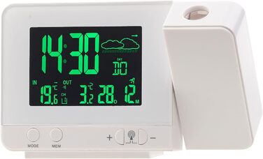 infactory Projection Clocks: Radio Weather Station with Projection Alarm, Outdoor Sensor, and USB, White (Radio Projection Clock, Clock with Projection, Outdoor Temperature Display)