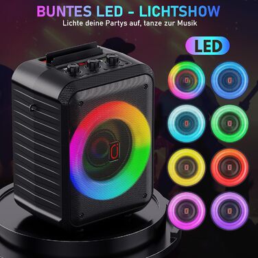 Караоке машина з 2 мікрофонами, портативна Bluetooth караоке система з LED підсвічуванням, Па-система, ідеальна для домашніх вечірок та як подарунок для дорослих та дітей, чорна D13T