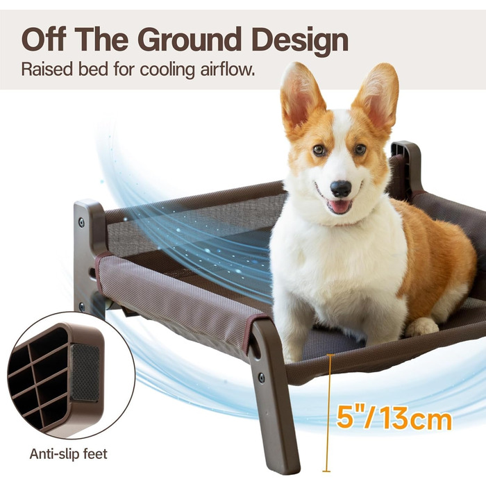 MEWOOFUN Dog Sofa Dog Bed Elevated No Dogs - Dog Beds for No and medium-sized dogs with Non-Slip Bottom, Breathable Woven Bed with Removable, Cat Sofa 61 x 53 x 28 cm, (XL, Brown Mesh)