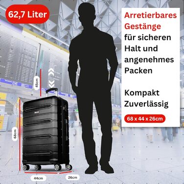 Валіза NOWI Rhodos – 3-секційний набір, жорсткий корпус ABS, кодовий замок, 4 колеса, розширювана, 360° обертання, легка та міцна. Розміри: M, L, XL (Чорний, SET)