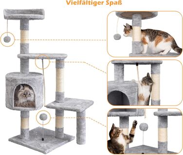 Котячий будиночок Kratzbaum 112 см з дряпальною колоною та платформою, сірий