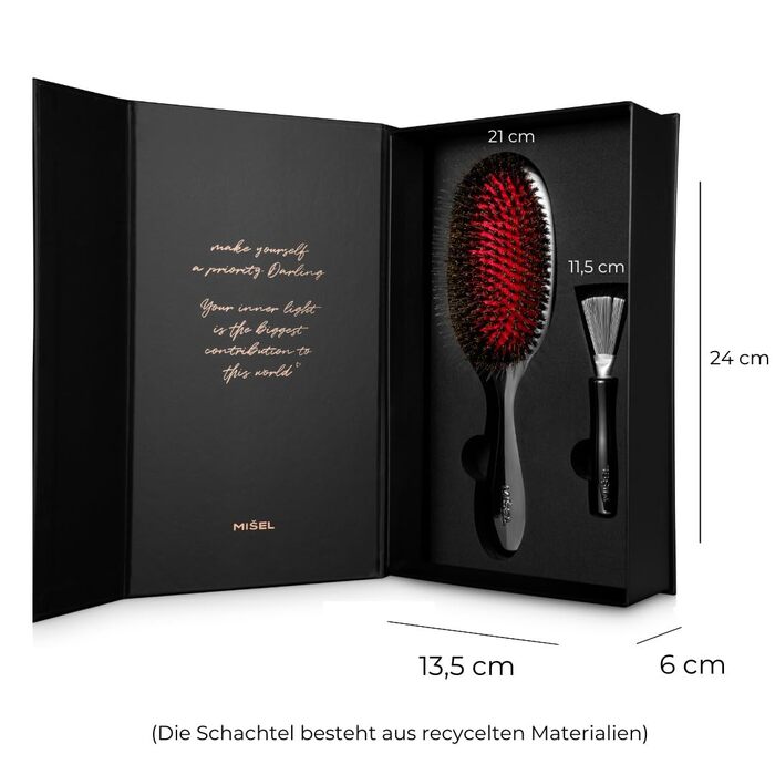 Щітка для волосся з щетиною дикого кабана та засіб для чищення | MISEL | Для жінок та чоловіків | Розплутує волосся, зменшує пошкодження