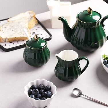 Jade Royal Ceramic Sugar and Creamer Set - 3 Piece Coffee Service & Gift Set