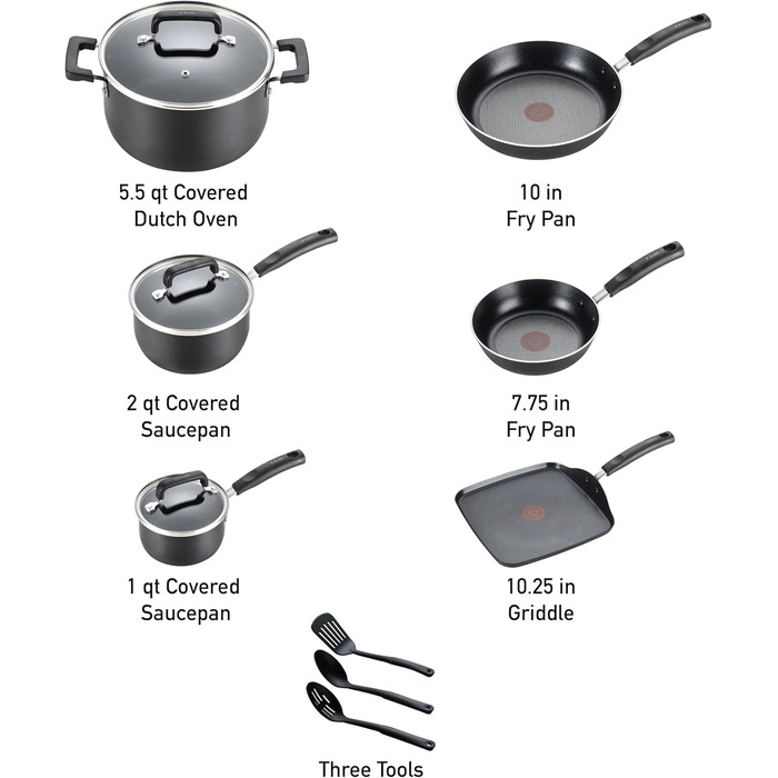 Набір посуду T-fal Signature антипригарний, 12 предметів, жароміцний до 350°C, для плити та духовки, чорний
