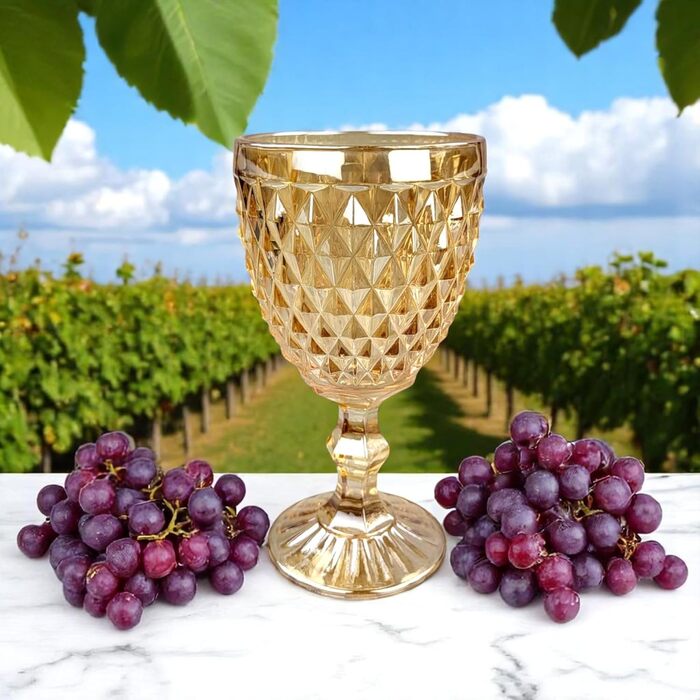 Набір з 6 вінтажних кольорових келихів для вина та напоїв з діамантовим візерунком (Netz Gold-Glanz), келихи Long Drink, коктейльні келихи з тисненням, склянка, келих для вина, склянка для води, склянки-кубки позолочені блискучі