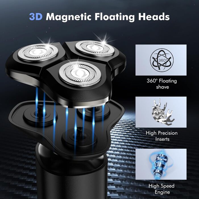 Електричний голкостружка Etrobot Glatzen для чоловіків, для голення голови, вологостійкий, з LED-дисплеєм, USB-C, MOJO 1 Wireless (3D)