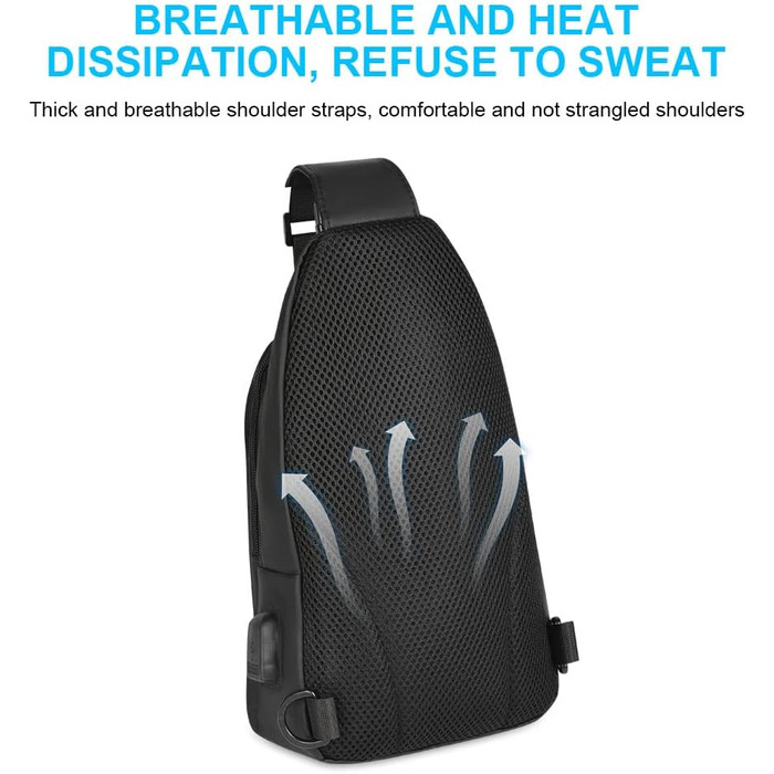 Чоловіча нагрудна сумка-слінг Brusttasche з USB-портом для зарядки, водонепроникна, чорна (#3 B)