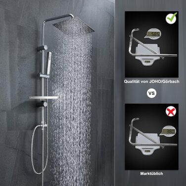 Görbach Rain Shower System with Shelf, Shower Set without Shower Faucet, Chrome (20x20cm)